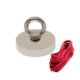 75mm dia x 15mm thick N42 Neodymium Pot Magnet with M10 Eyebolt + 10 metre Rope - 200kg Pull