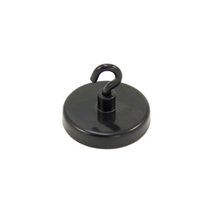 40mm dia Ferrite Black Painted Clamping Magnet with M4 Hook - 10.2kg Pull