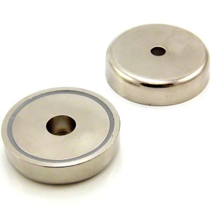 60mm dia x 14.5mm thick x 8mm c/bore N42 Neodymium Pot Magnet - 139kg Pull