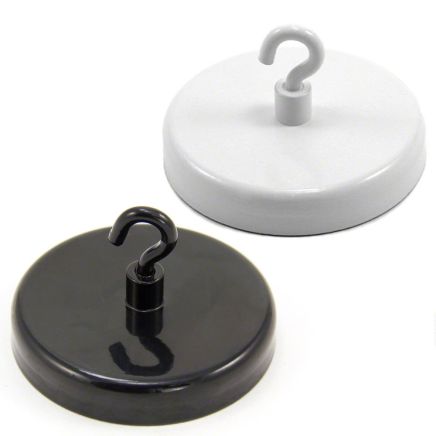 57mm dia Ferrite White or Black Painted Clamping Magnet with M4 Hook  - 25kg Pull