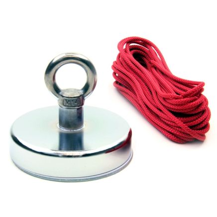 125mm dia x 100mm tall Ferrite Recovery Magnet with M14 Eyebolt and 10 Metre Rope - 130kg Pull