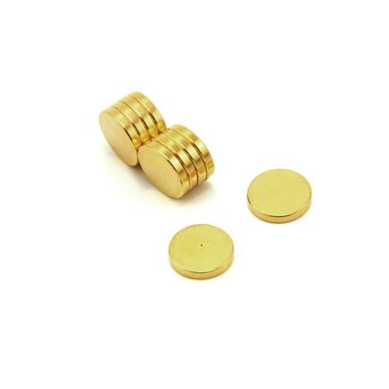 12mm dia x 2mm thick Gold Plated Therapy Magnets - Dimple On North Face - 1.3kg Pull