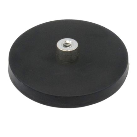 66mm dia x 8mm high Rubber Coated POS Magnet c/w M6 Boss Thread - 22kg Pull