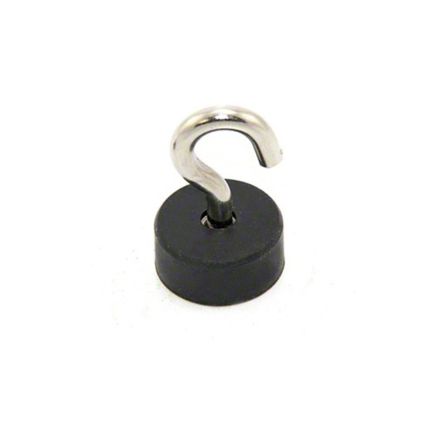 22mm dia x 10mm thick Rubber Coated Pot Magnet with M5 Hook or Eyebolt- 2.81kg Pull