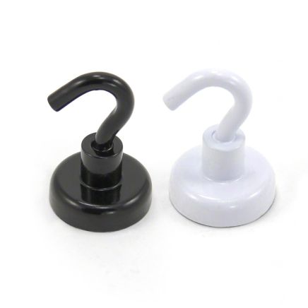 25mm White or Black Painted Neodymium Hook Magnet with M5 Hook - 20kg Pull