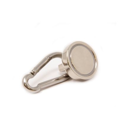 25mm dia Neodymium Pot Magnet with Carabiner - 23kg Pull