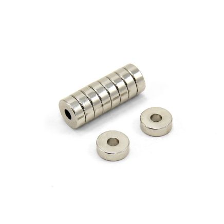 12mm O.D. x 4mm I.D. 4mm thick N42 Neodymium Magnets - 2.5kg Pull