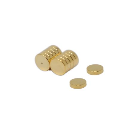 6mm dia x 1.5mm thick Gold Plated Therapy Magnets - Dimple On North Face - 0.58kg Pull