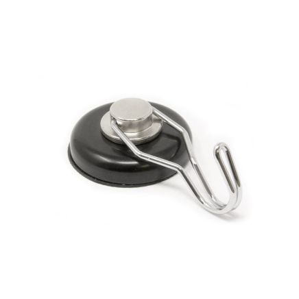 40mm dia Neodymium Pot Magnet with Rubber Base and Swivel Hook - 12kg Pull