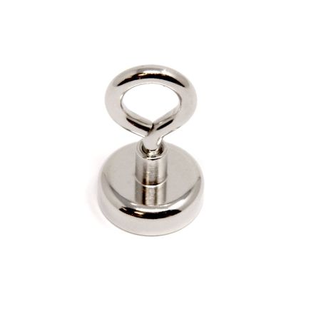 N42 Neodymium Clamping Magnet with M5 Eyebolt - Machine Lathed - 25mm dia - 24.9kg Pull