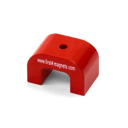 Small Red Alnico Horseshoe Magnet - 4.5kg Pull (30 x 20 x 20mm 4.5mm hole)