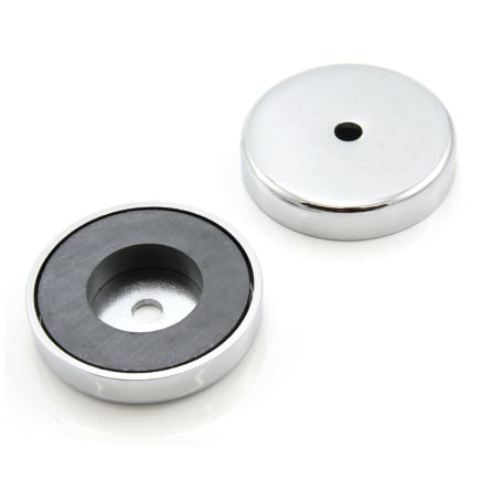 50mm dia x 10mm thick x 8.5mm hole Ferrite Pot Magnet  - 15.8kg Pull