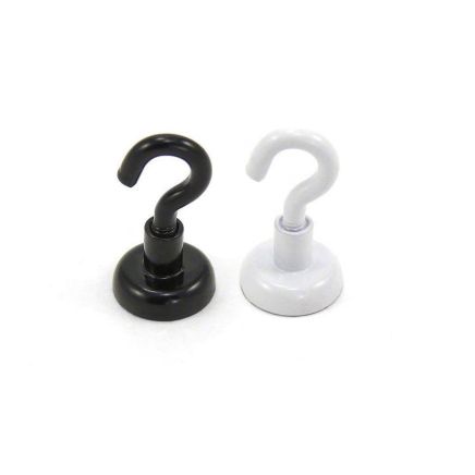 16mm Black or White Painted Neodymium Hook Magnet with M4 Hook - 9.7kg Pull - Licensed Material