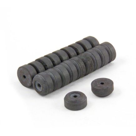 12mm O.D. x 2mm I.D. x 6mm thick Y10 Ferrite Magnets - 0.1kg Pull