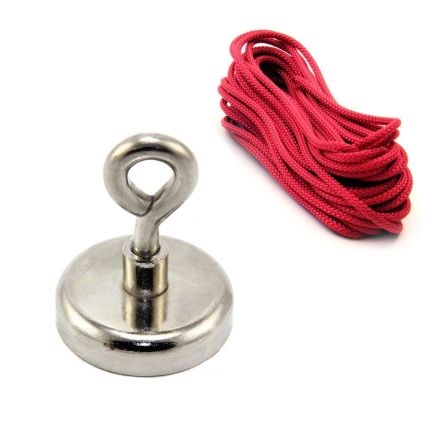 48mm dia Neodymium Clamping Magnet with M8 Eyebolt and 10 Metre Rope - 95kg Pull