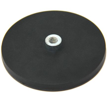 88mm dia x 8mm high Rubber Coated POS Magnet c/w M8 Boss Thread - 45kg Pull