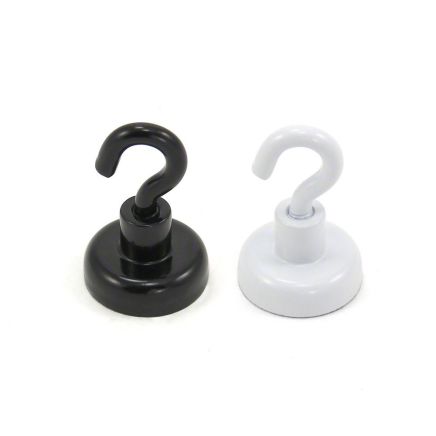 20mm White or Black Painted Neodymium Hook Magnet with M4 Hook - 16.5kg Pull