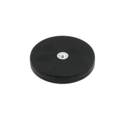 43mm dia x 6mm high Rubber Coated POS Magnet c/w M4 Boss Thread (Flush x 3mm deep) - 8kg Pull