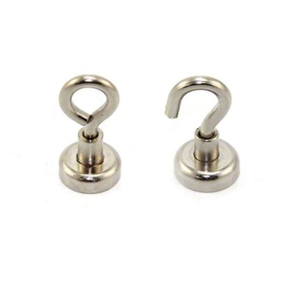 16mm dia Neodymium Clamping Magnet with M4 Hook or Eyebolt - 9.7kg Pull