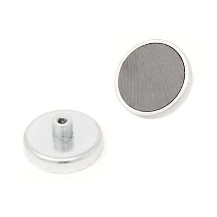 40mm dia x 8mm thick Ferrite Pot Magnet with M5 Internal Thread - 14.6kg Pull