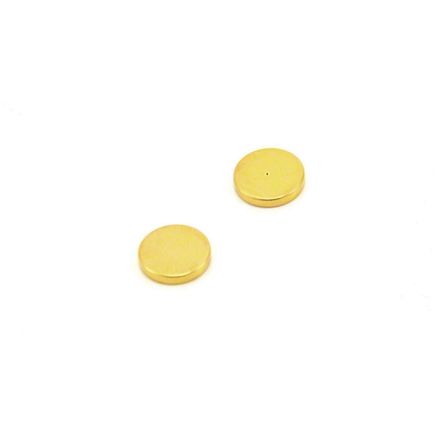 12mm dia x 2mm thick Gold Plated Polarity Magnets - Dimple On North Face - 1.2kg Pull