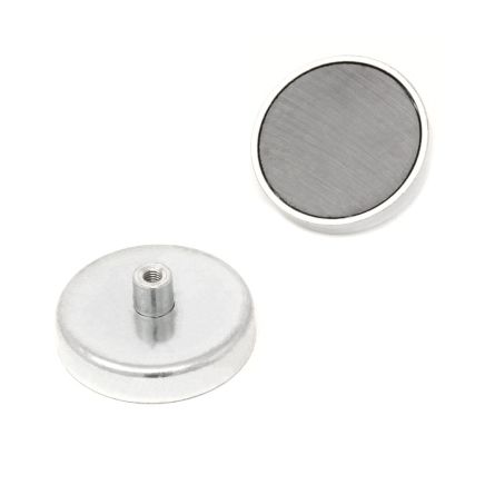 50mm dia x 10mm thick Ferrite Pot Magnet with M5 Internal Thread - 23kg Pull