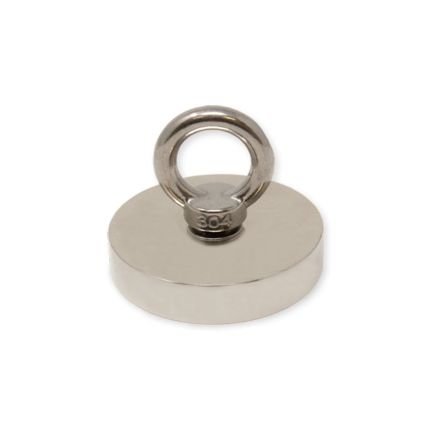 75mm dia x 15mm N42 Neodymium Pot Magnet with M10 Eyebolt - 200kg Pull