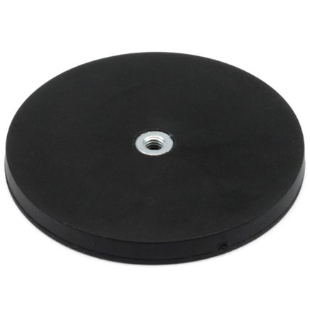 88mm dia x 8mm high Rubber Coated POS Magnet c/w M6 Boss Thread (Flush x 6mm deep) - 42kg Pull