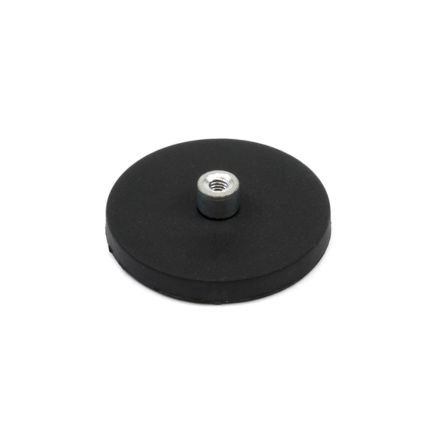 43mm dia x 6mm high Rubber Coated POS Magnet c/w M6 Boss Thread (6mm high x 12mm deep) - 8kg Pull