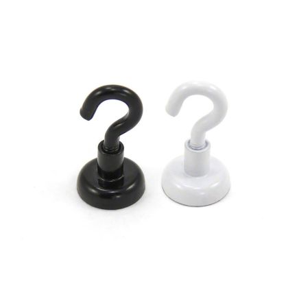 16mm White or Black Painted Neodymium Hook Magnet with M4 Hook - 9.7kg Pull