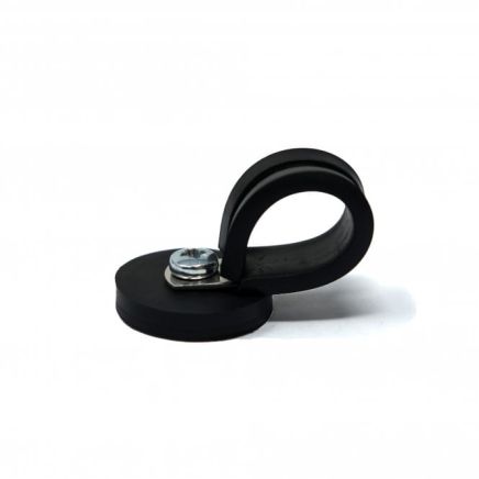 31mm dia x 6mm high Rubber Coated Cable Holding Magnet With 19mm Rubber Clamp - 5.7kg Pull