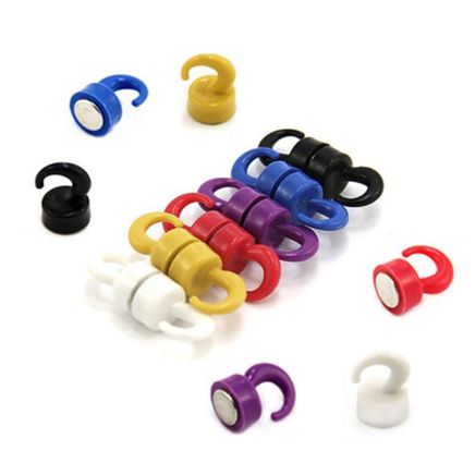 Rainbow Coloured Plastic Mini Magnetic Hooks - 1kg Pull (12mm dia x 20mm tall)