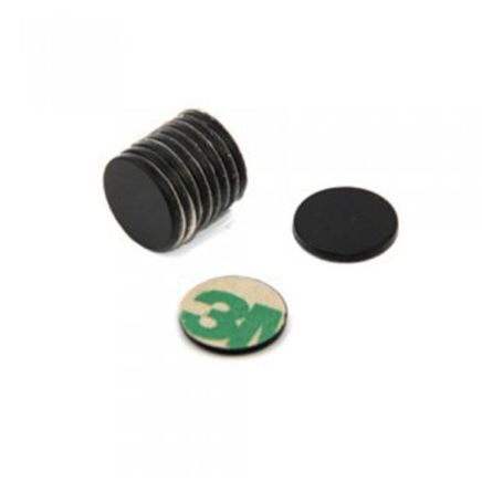 Adhesive 15mm dia x 1mm N42 Black Epoxy Magnets - 1.1kg Pull