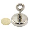 48mm dia Neodymium Clamping Magnet with M8 Hook or Eyebolt - 95kg Pull