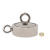 116mm dia x 32mm N42 Neodymium Pot Magnet with 1x M12 and 1x M10 Eyebolt - 400kg Pull