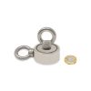 48mm dia x 18mm thick N42 Neodymium Pot Magnet with 2x M8 Eyebolts - 80kg Pull